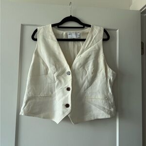 ASOS Cream Linen Button-Front Vest